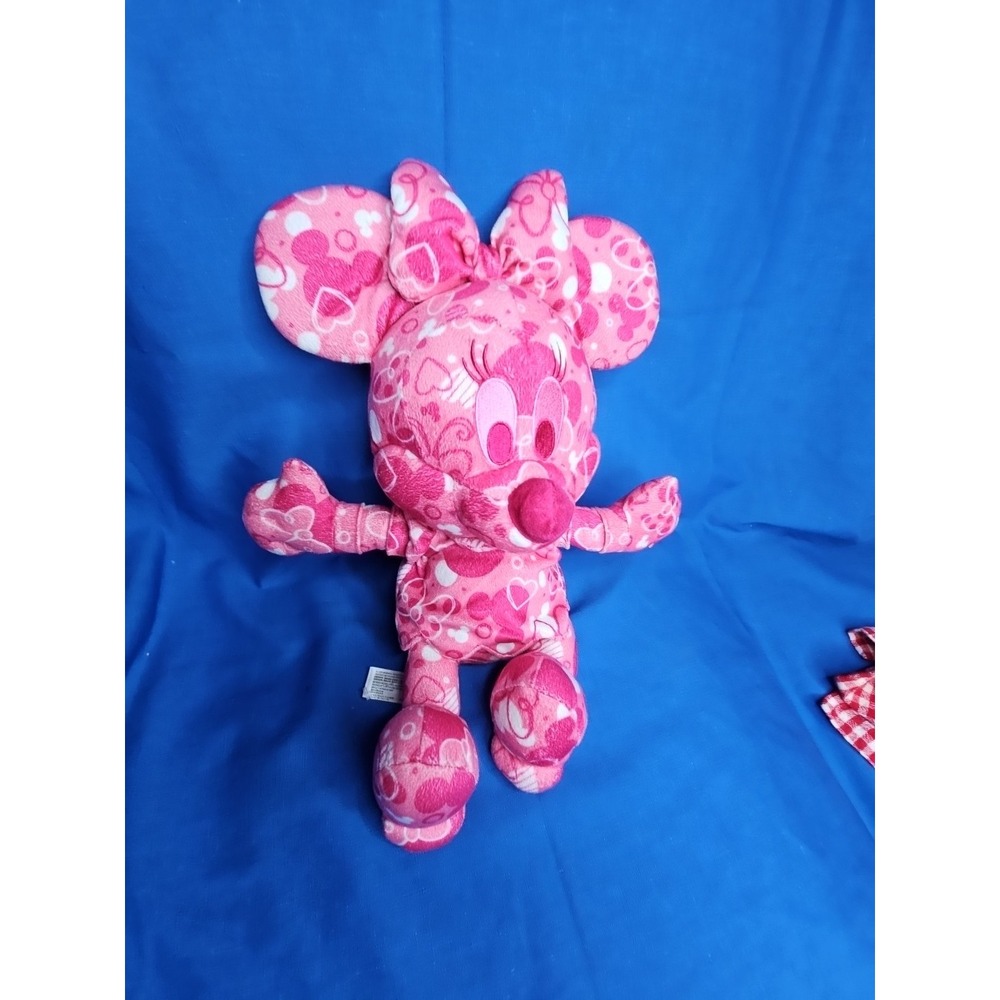 Disney Parks Minnie Mouse Poseable Plush Doll Pink All Over Print Hearts 16" - Picture 3 of 7